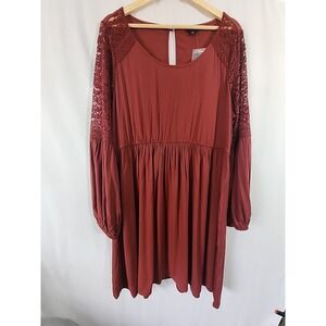 Torrid Mini Challis Tiered Dress Peasant Lace Insert Women 1X 14-16 NWT